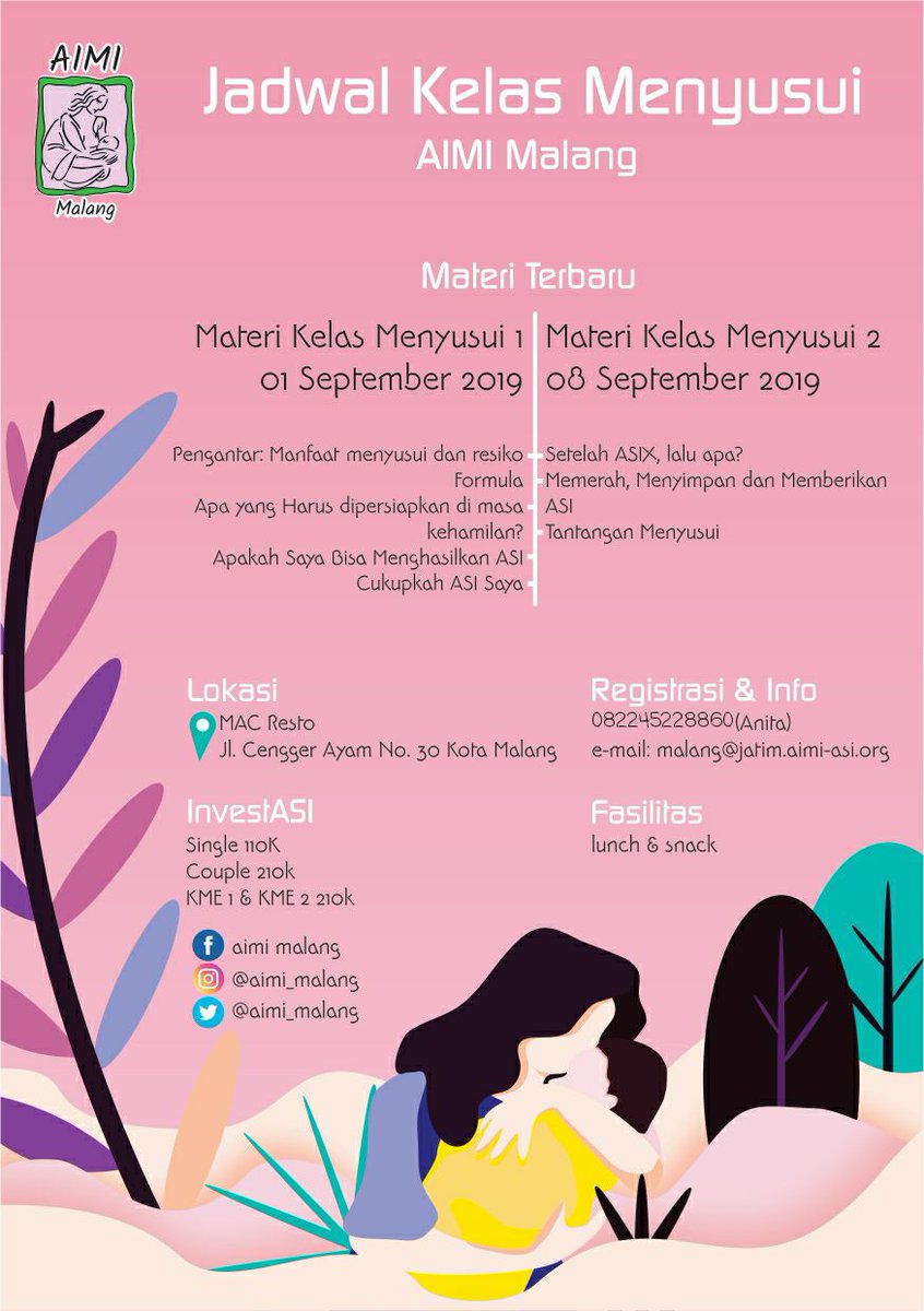 aimi_malang's tweet photo. selamat siang semuanya. siap2 yaa kelas menyusui @aimi_malang akan hadir kembali lho tanggal 1 dan 8 september 2019. simak informasinya dalam gambar berikut yaa 😊 https://t.co/J4NpALHrQP