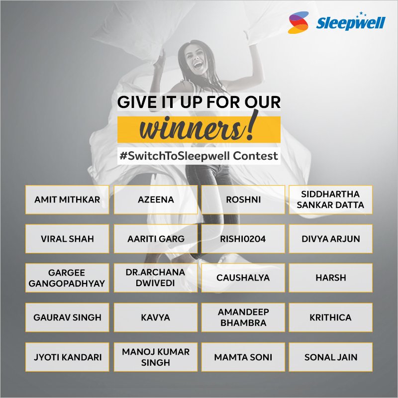 mysleepwell's tweet image. Here&apos;s to our winners! Your responses to our #SwitchToSleepwell contest have won you &apos;My Pillows&apos;!

#Sleepwell #MyPillow #Winners