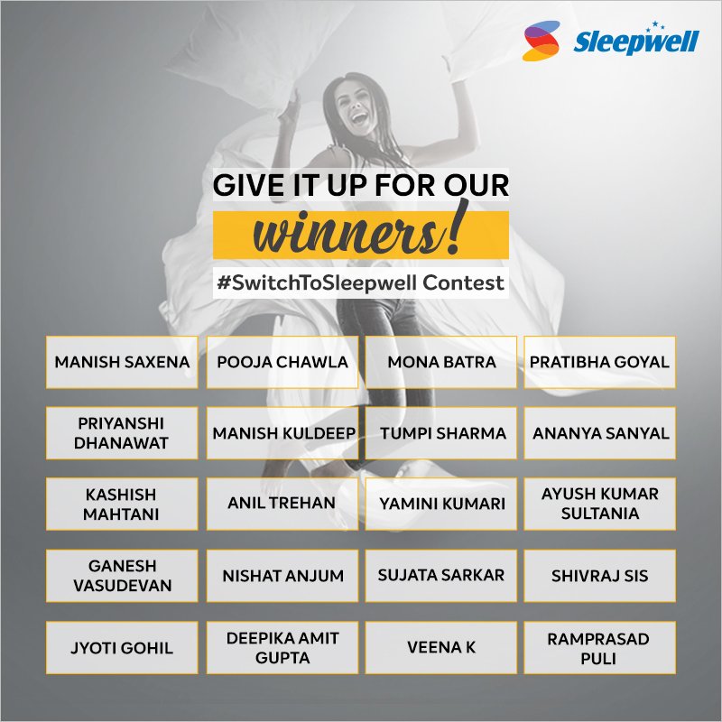 mysleepwell's tweet image. Here&apos;s to our winners! Your responses to our #SwitchToSleepwell contest have won you &apos;My Pillows&apos;!

#Sleepwell #MyPillow #Winners