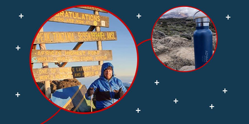 The ADVAM water bottle made its way to Mount Kilimanjaro! Great effort Brad Newton and teammates for taking up the challenge and raising funds for @Worldreaders.  #thatistheway #summit #KiliChallenge19