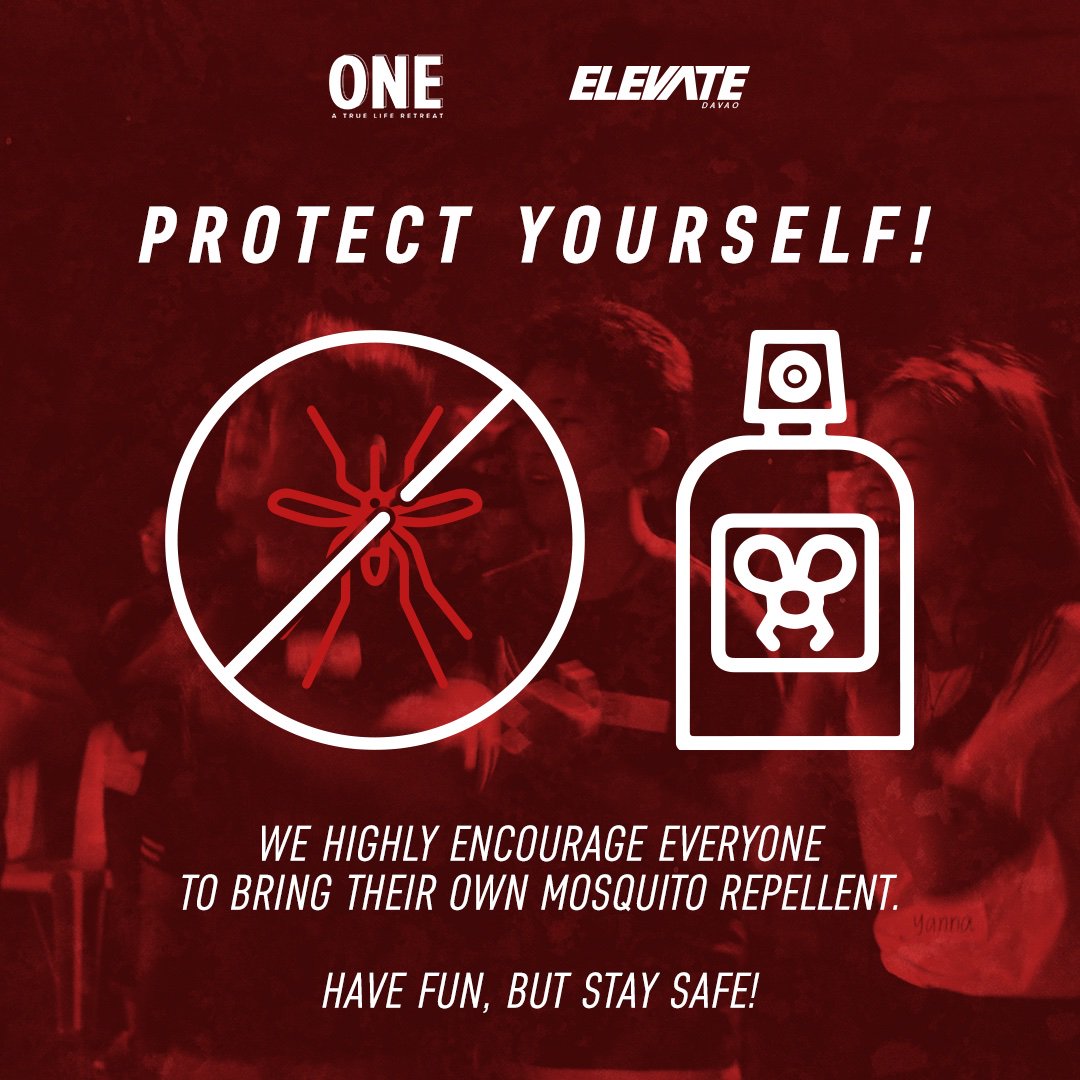 ElevateBajada's tweet photo. We don’t have to worry about having fun this ONE: True Life Retreat, but we do have to worry about the current Dengue epidemic in the country! Please help yourself and use protection against mosquitoes. 🦟❌ Bring mosquito repellent to the retreat!
#ElevateONE
#ONETrueLife https://t.co/0BUcttrqmr
