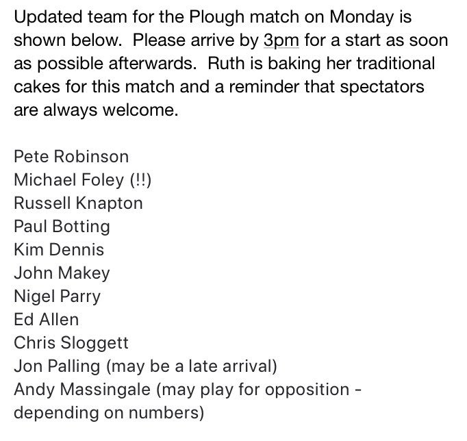 Cavaliers_CC's tweet photo. Squad and details for the Plough Match on Monday afternoon https://t.co/Ii7nfdWqbS