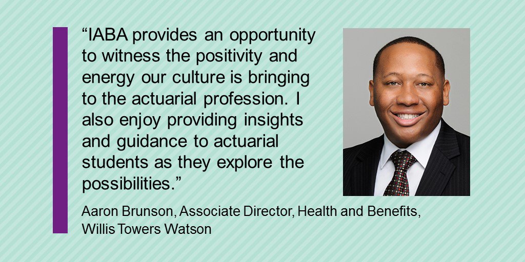 WTWcorporate's tweet photo. We asked colleagues to share the importance of attending the #CreatingConnectionsIABA. Aaron Brunson shares, "It’s a chance for professional development, networking with talented actuaries and providing guidance to young professionals.” #inclusion #wtwlife https://t.co/cEICHXkXTy