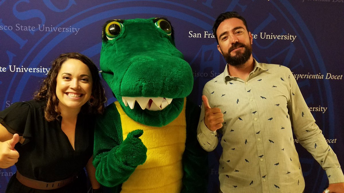 Jaime @chavecito76 and I met Allie the Gator @SFSU convocation! New biology faculty in the house! @SFStateBIO Excited to get started in Jan 2020! #convocation #newfaculty #newcolleagues #goldengators