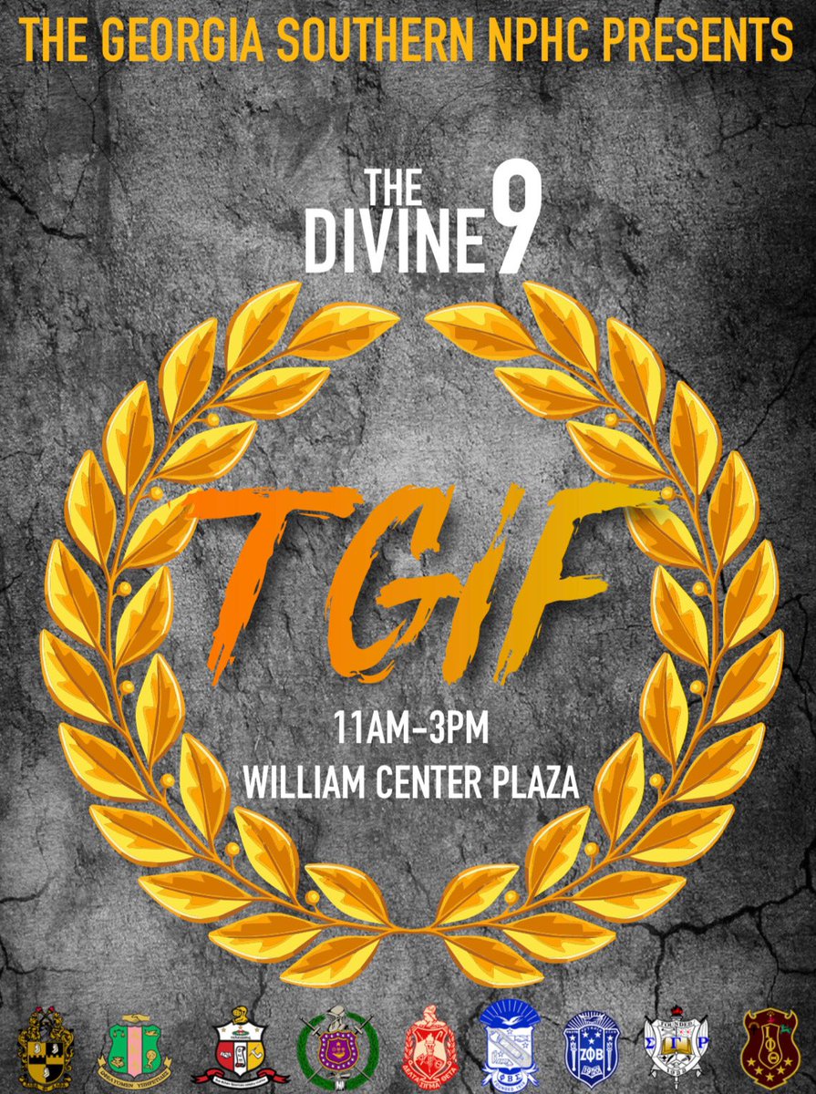 Attention Eagles today is the day‼️ Come join your Georgia Southern NPHC at the Williams Center Plaza from 11-3pm for Thank God It’s Friday! Come out and meet the members of the Divine 9 and enjoy games, free food, and a good time. We hope to see you there!