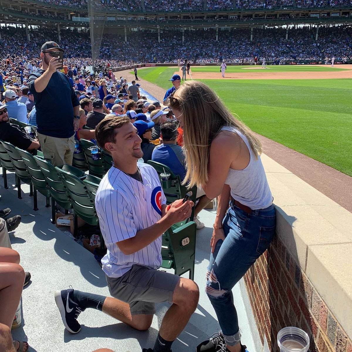 kala_erickson's tweet photo. Hey @Cubs, I got engaged at the game yesterday! #bestdayofmylife @javy23baez Are you ordained? 😉💍⚾️ https://t.co/P1PhVZTt03