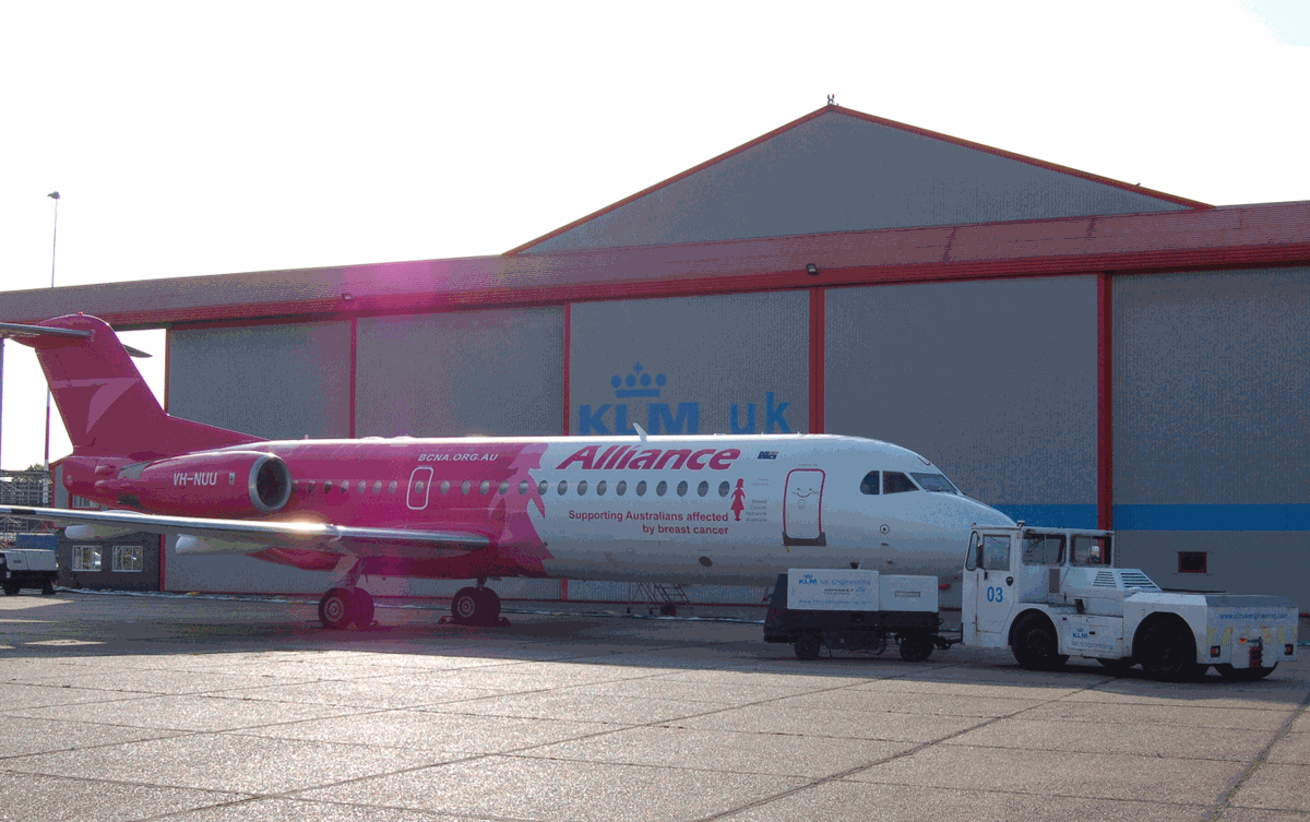 klmukeng's tweet photo. @klmukecareers were delighted to carryout #maintenance on 'The Pink Lady' for @AllianceQQ - a great #livery for a great #charity - #maintenance #airlines #Fokker
#Australia #Norwich @breastcancernow #aviation #team #engineering #MRO #careers #hangars #flight #klmuke #Norfolk https://t.co/7LxL8PiFmk
