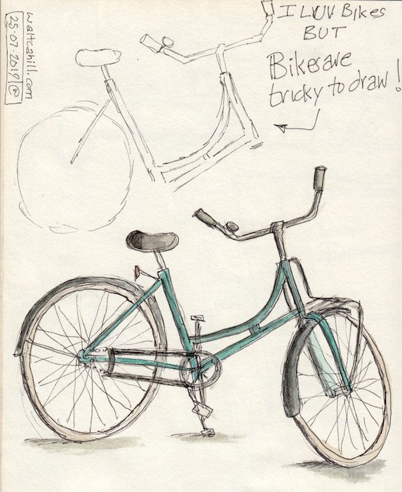Bikes are Tricky to Draw wp.me/p7pTB7-14V #uskamsterdam2019 #urbansketching #artjournal #artjournaling #sketchbook #inkdrawing #dailypost #dailyinstagram #dailyinsta #daily #instagram #bicycle #cycling #touringbicycle