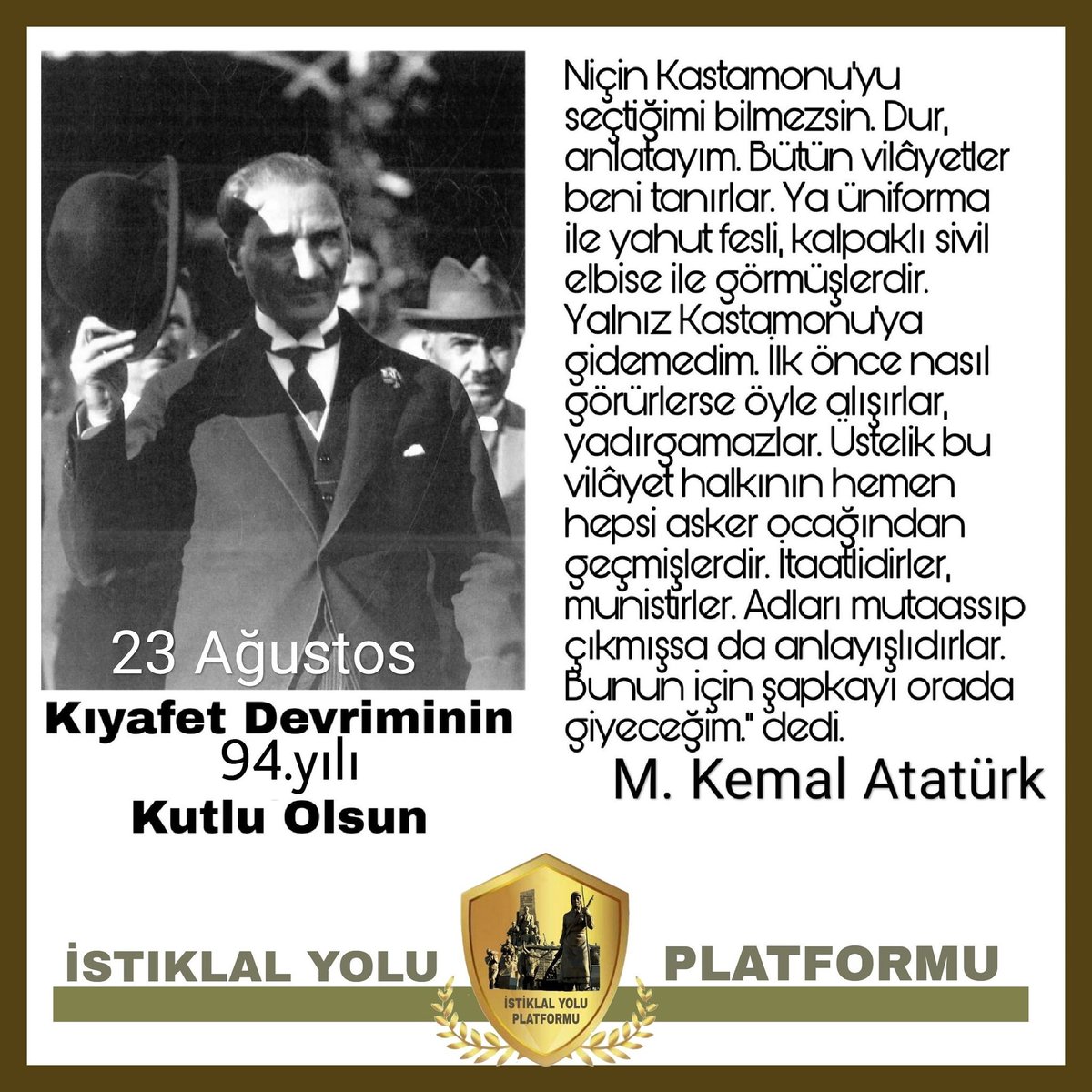 boduresat's tweet photo. Kuruluşunda vardık.
Kurtuluşunda vardık.
Devrimlerinde vardık.
Yaşamında da var olacağız.
#Kastamonu #Kastamonuİstiklalyolu
#Kastamonuİstiklalyoluplatformu #23Ağustos #kılıkkıyafetdevrimi #Cumhuriyet #Ankara #Kasder #Kaskon #Kasderfed https://t.co/IakZySkF8H