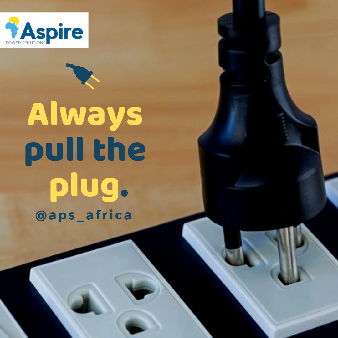APS_Africa's tweet photo. Always leaving your house in a rush?
Before you step out of the house, don’t forget to disconnect all plugs to prevent fire hazards and electrical damage to your appliances!
#EnergySavingTips #SolarSolutions #PowerForMore #Solar #AspirePowerSolutions https://t.co/tSheCdWoHV