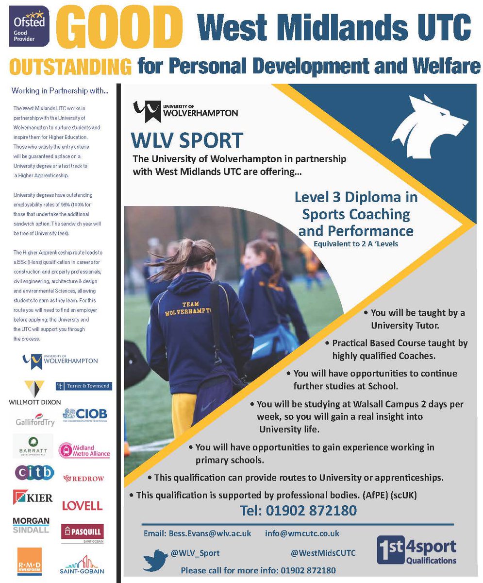 wlv_sport's tweet photo. ❗️Level 3 Diploma in Sports Coaching and Performance ❗️

@wlv_uni in partnership with @WestMidsCUTC are delivering this course Walsall Campus 2 days per week

Enrol now

⏬⏬⏬⏬⏬⏬⏬⏬ https://t.co/Dv0QBfBYtS
