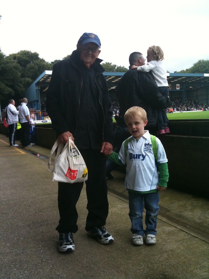 My Grandad, who’s ashes are buried on the pitch at #buryfc, his first match was in Div 1 in the late 1920s! This is back in 2010 with my boy, now a season ticket holder. Old and new, this club must go on. 🙏🤞<a href="/buryfcofficial/">Bury Football Club</a> <a href="/EFL/">EFL</a> <a href="/FA/">The FA</a>