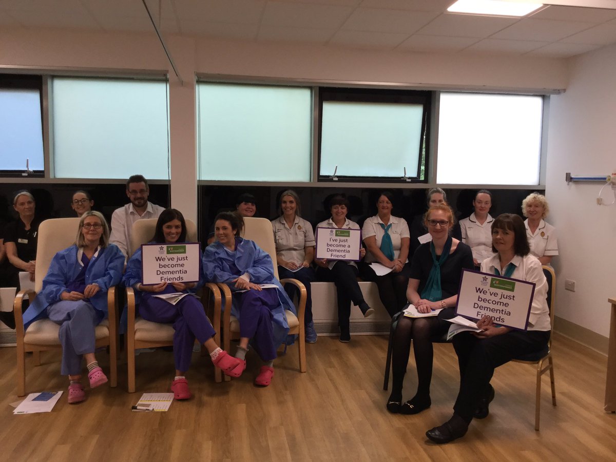 amcwhinnie2's tweet photo. Last session of the day with the staff at Ross Hall Hospital, 70 staff in total from all depts within the hospital have been registered as Dementia Friends #thankyou #wearyourbadgewithpride @BMIHealthcare @alzscot @HenryAlzScot @thatjanbeattie  #dementiafriendlyenvironment https://t.co/1kzLFjjmff