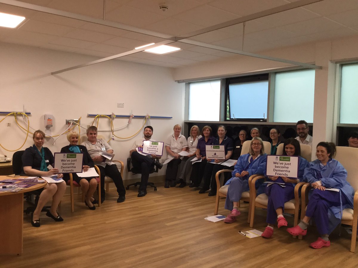 amcwhinnie2's tweet photo. Last session of the day with the staff at Ross Hall Hospital, 70 staff in total from all depts within the hospital have been registered as Dementia Friends #thankyou #wearyourbadgewithpride @BMIHealthcare @alzscot @HenryAlzScot @thatjanbeattie  #dementiafriendlyenvironment https://t.co/1kzLFjjmff