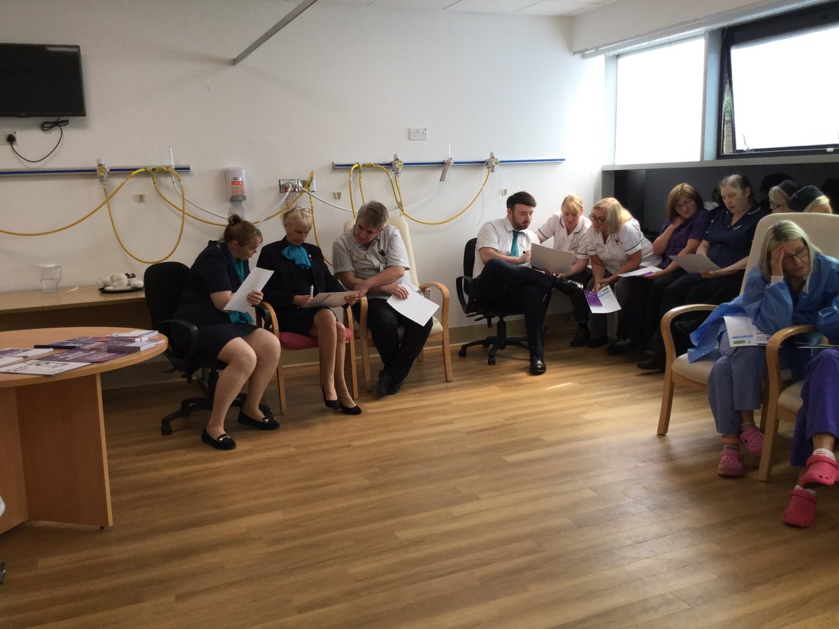 amcwhinnie2's tweet photo. Last session of the day with the staff at Ross Hall Hospital, 70 staff in total from all depts within the hospital have been registered as Dementia Friends #thankyou #wearyourbadgewithpride @BMIHealthcare @alzscot @HenryAlzScot @thatjanbeattie  #dementiafriendlyenvironment https://t.co/1kzLFjjmff