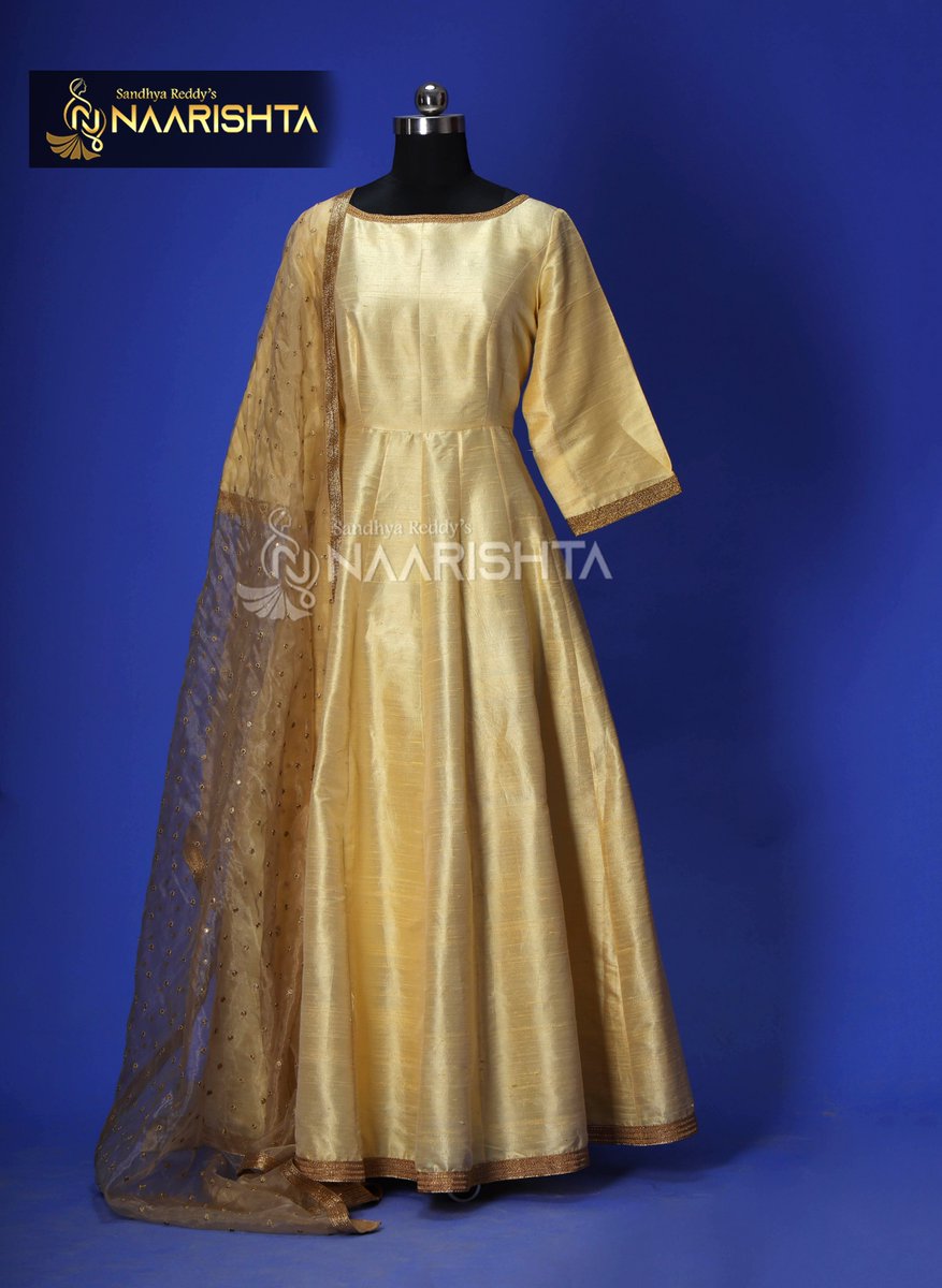 naarishta's tweet photo. It is right time to re-define your Rich Classy #Royal look by slipping into this Golden Pure Raw Silk #Anarkali Dress with Embroidered #Organzadupatta from #Naarishta exclusively designed with utmost love &amp; care. 
#Organza
For more: https://t.co/BSx6qGGYMk https://t.co/bmjkyV40Qi