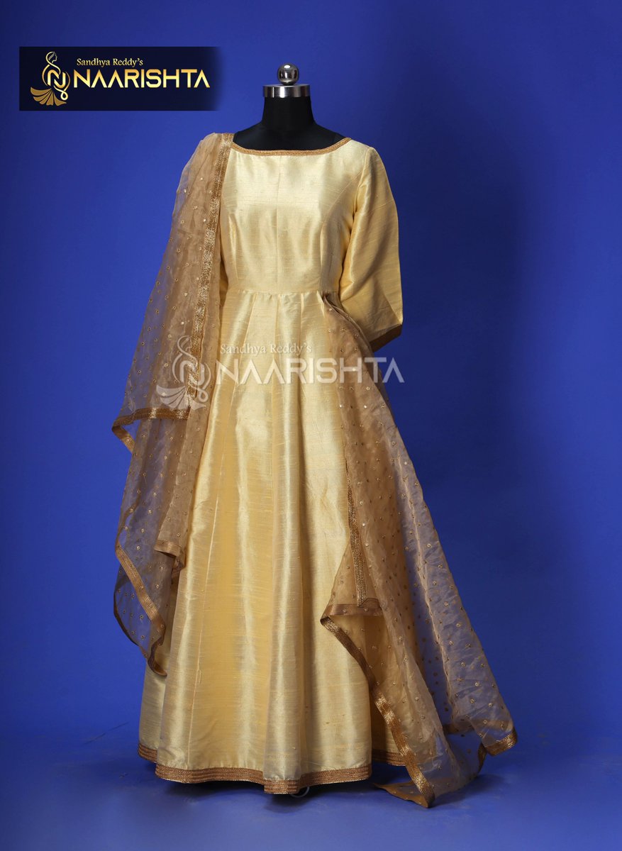 naarishta's tweet photo. It is right time to re-define your Rich Classy #Royal look by slipping into this Golden Pure Raw Silk #Anarkali Dress with Embroidered #Organzadupatta from #Naarishta exclusively designed with utmost love &amp; care. 
#Organza
For more: https://t.co/BSx6qGGYMk https://t.co/bmjkyV40Qi