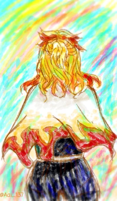 🐟さんがTwitterに投稿した煉獄杏寿郎(鬼滅の刃)のイラスト。