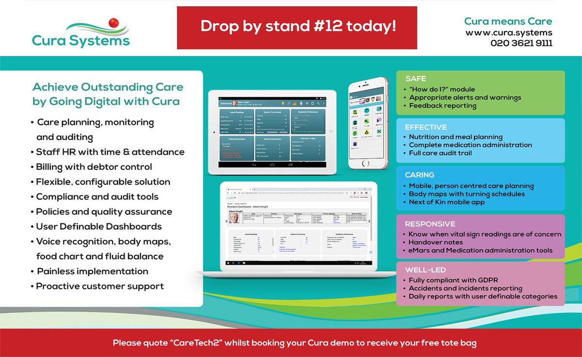CuraSys's tweet photo. See you all at today's @scottishcare #CareTech2 in Glasgow! We are on stand #12 and we would love to show you the top 5 features #serviceproviders expect in a #carehomesystem. See https://t.co/UMjOI4B5lW for more information. 
#CuraMeansCare #CareSoftware #CQC Scottish Care https://t.co/L4a54fEhBQ