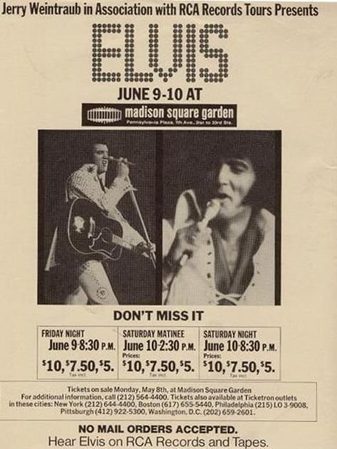 An interesting artifact of #ElvisHistory.  The good news-you could see him at #MadisonSquareGarden for as little as $5.  The bad news - you had to camp out for days to get tickets.

Promoted by #JerryWeintraub, who advanced stadium shows for #Elvis and other big 1970s acts.