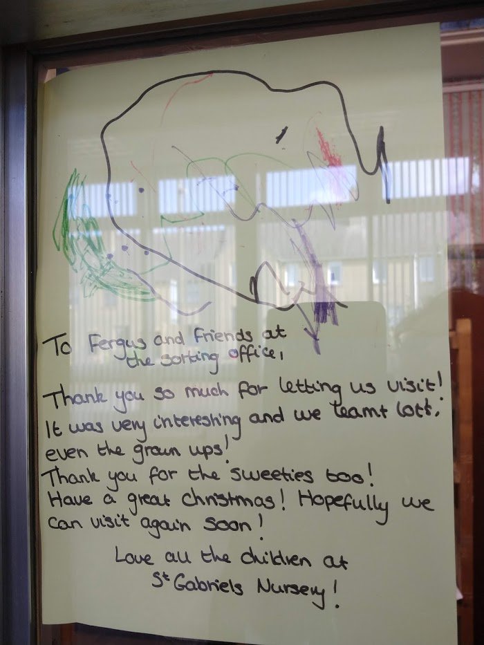 LothianLoop's tweet photo. I went to collect a parcel and saw this lovely thank you letter from @GabrielAssisi - looks like they really enjoyed their tour!

I wish sorting offices, production plants and telephone exchanges opened as part of @DoorsOpenDays in #EastLothian.

What would you like to see? https://t.co/DVyTHdORRa