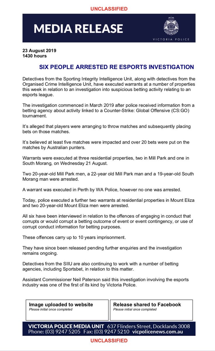 ESIC_Official's tweet image. ESIC and Victoria Police cooperate on evidence of betting fraud leading to the arrest of six people.