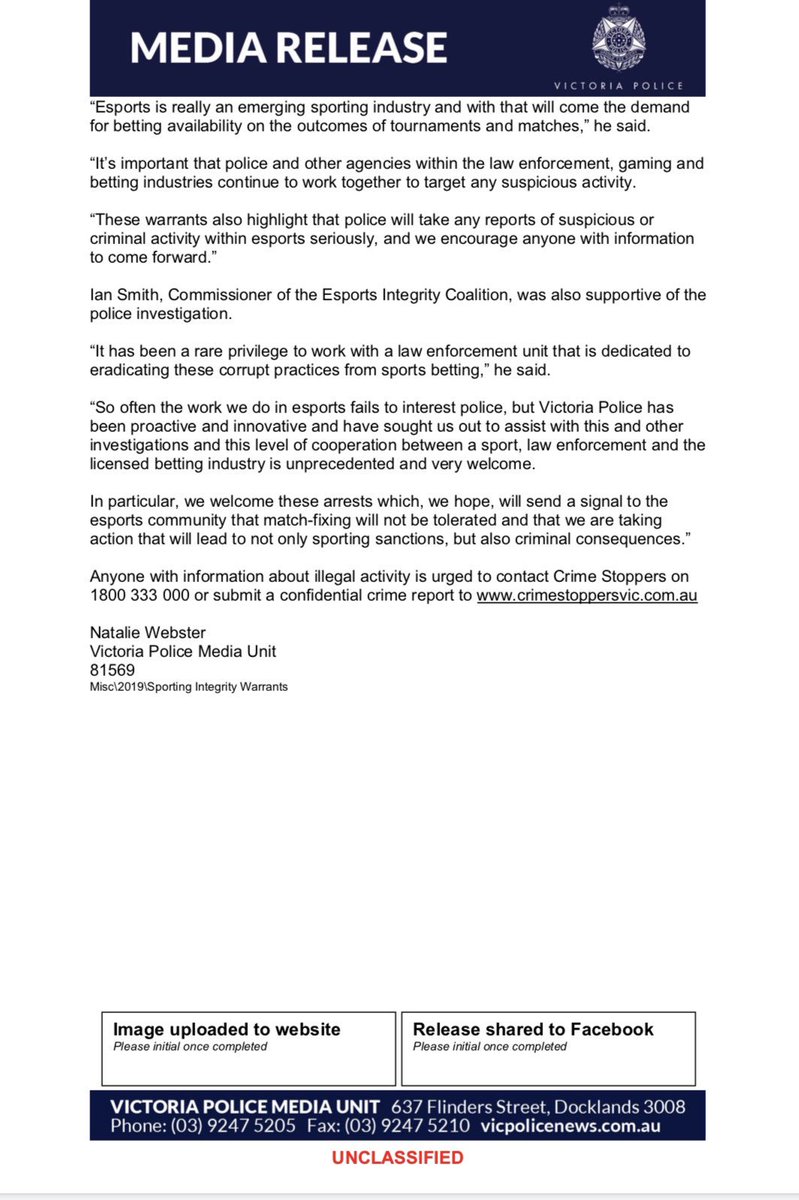 ESIC_Official's tweet image. ESIC and Victoria Police cooperate on evidence of betting fraud leading to the arrest of six people.