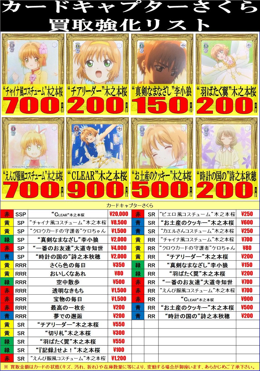 ヴァイス カードキャプターさくらの買取価格は? 木之本桜のSSPが人気 ...