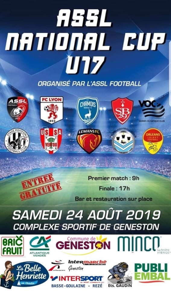 AsslFootball's tweet photo. 🗣 #AsslNationalCupU17 🏆

📍 Stade de #Geneston 🏟

🕛9h00 - 17h00

Envie de venir faire un petit tour !? @dphelippeau @MatthieuBideau @Gaya1000 

Encore un grand merci à Patrice LOKO, parrain de cette 1ère édition !

#GoASSL ! ⚪🔴⚫ https://t.co/uZXcELlZoR