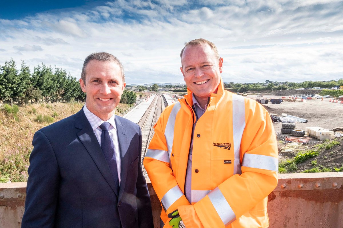 NetworkRailSCOT's tweet photo. Cabinet Secretary for Transport @MathesonMichael  visited site to meet the team delivering the new station at #Kintore  

It’s part of the wider @ScotGov investment to upgrade the railway between #Aberdeen &amp; #Inverness and is scheduled to open by summer 2020. @BAMNuttall #A2I https://t.co/jwvN0O0UHP