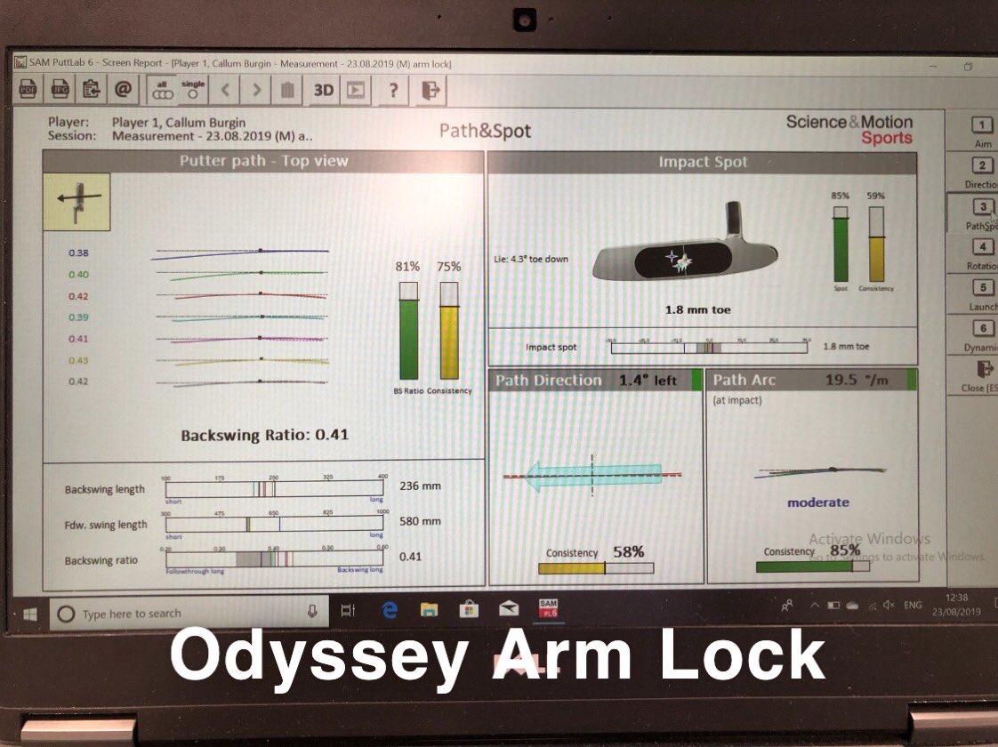 Callum_PCGA's tweet photo. Great to spend a bit of time working on SamLab testing some different putters @petecowengolf seeing what works the best between my Normal Odyssey Putter and an Odyssey Arm Lock.. #Odyssey #Putting #SamLab #PeterCowenAcademy #Testing #ArmLock https://t.co/4avnmvIZDL