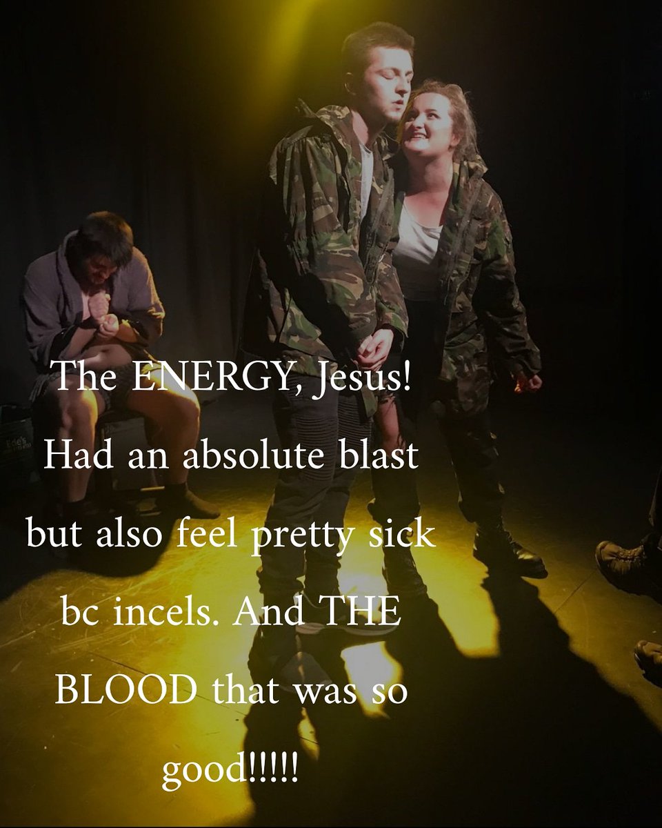 CuriousDispute's tweet photo. Another lovely audience review!

We have only 2 MORE SHOWS at @edfringe 
We are performing in @thespaceuk triplex (fabulous venue and staff!)

At 16:05, come along and laugh, be grossed out by incels and see... The blood?????

Stay Curious 💜

#thefeminazisplay #MakeYourFringe https://t.co/Ks35nkkVuU