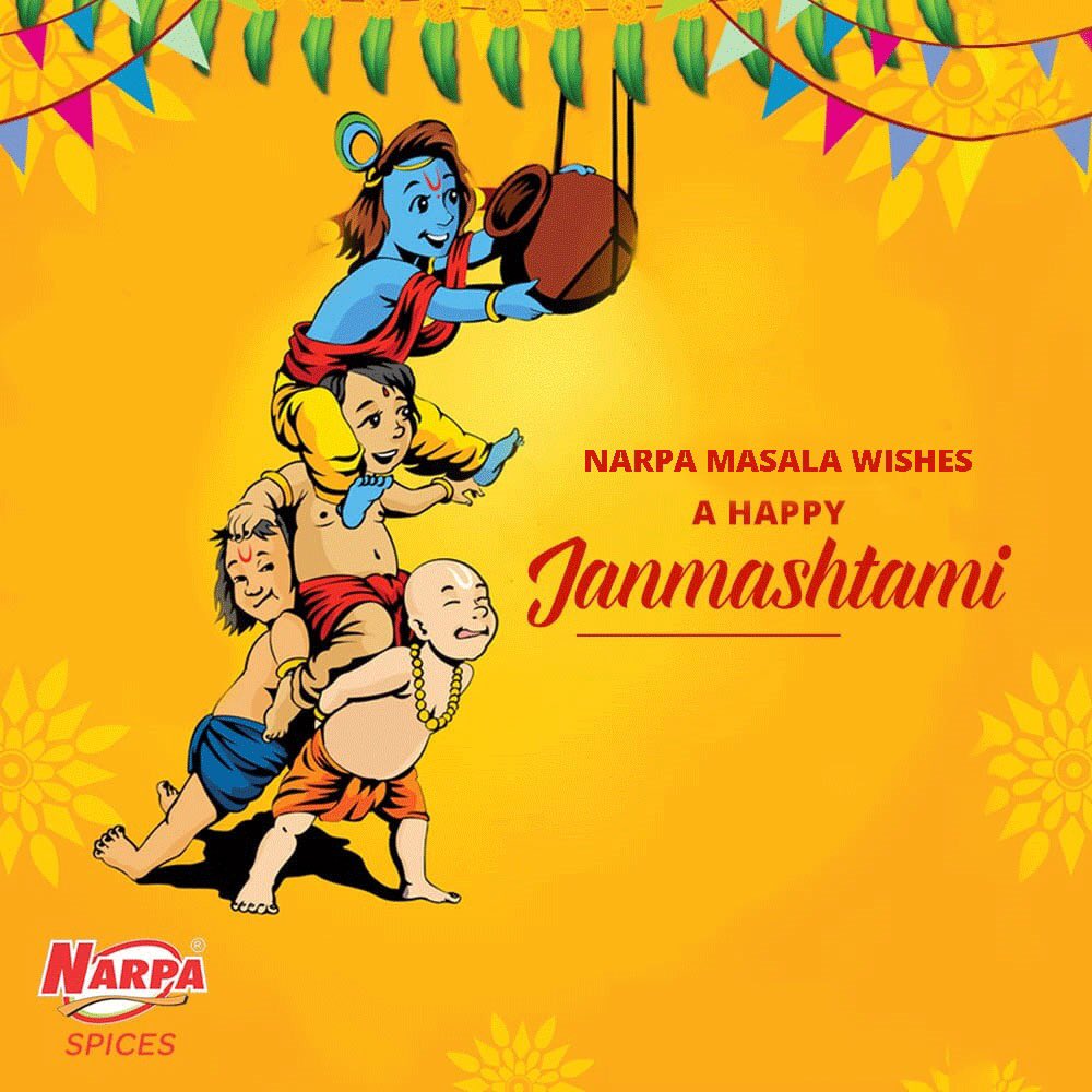 NarpaMasala's tweet photo. Celebrate the birth of Lord Krishna who enchants everyone with his playful mischiefs. Have a happy and blessed Krishna Janmashtami! #festive #janmashtami #krishna #lord #narpa #narpaspices #masala #celebration https://t.co/gac2p58FuE