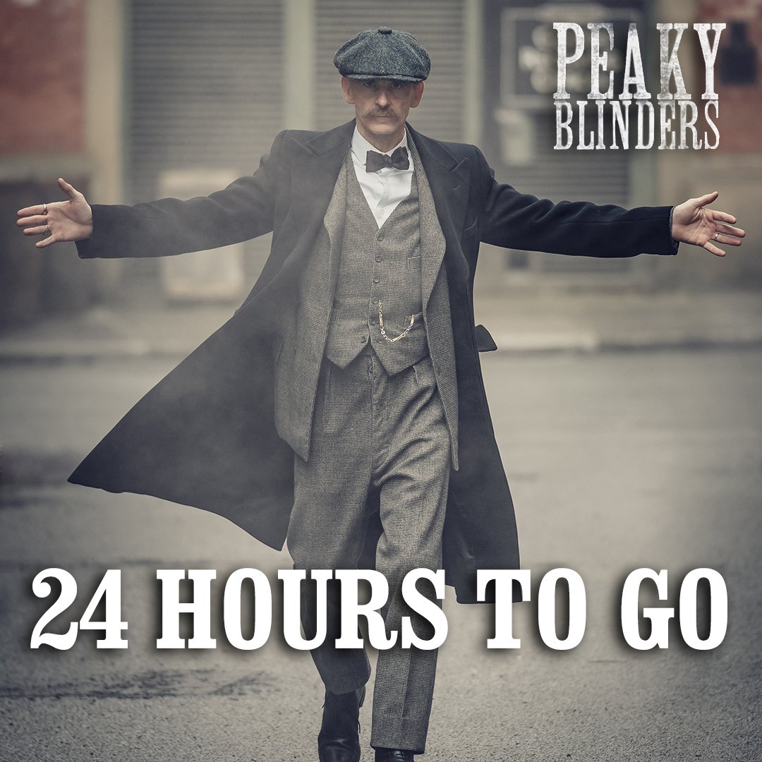 ThePeakyBlinder's tweet photo. We are back. There are exactly 24 hours to go until #PeakyBlinders Series 5 finally hits your screens. Join us at 9pm this Sunday on @bbcone. Episode two follows on Monday at 9:30pm. https://t.co/b4AYEVDLxw