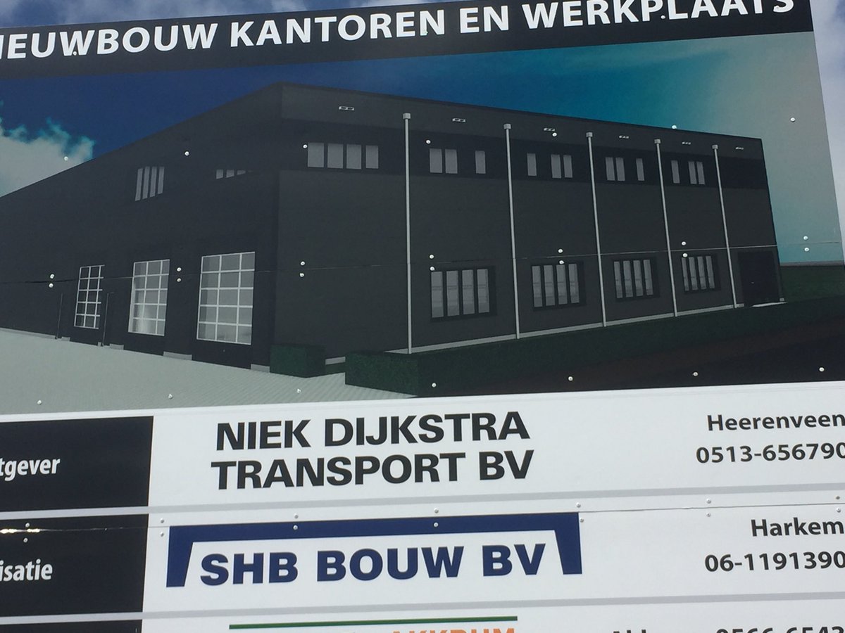 harmbij's tweet photo. Nieuwbouw Niek Dijkstra Transport Heerenveen  Bedrijfshal +kantoren 1200 m2 Heiwerk gestart https://t.co/wZt8OHGQnn