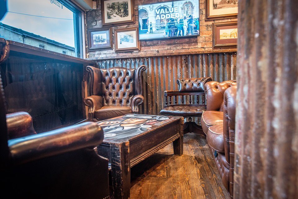 burnleycouk's tweet photo. Vintage Claret - a fab new bar which opened earlier this week on Yorkshire Street in #BrilliantBurnley. It is retro inspired in a Peaky style with some great quirky features including old BFC turnstiles and wall decor created from old Burnley Cricket Club seating. #investment https://t.co/hqerxRcP2B