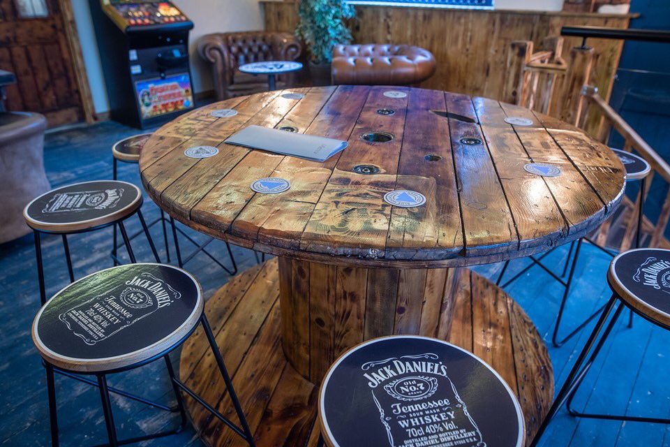 burnleycouk's tweet photo. Vintage Claret - a fab new bar which opened earlier this week on Yorkshire Street in #BrilliantBurnley. It is retro inspired in a Peaky style with some great quirky features including old BFC turnstiles and wall decor created from old Burnley Cricket Club seating. #investment https://t.co/hqerxRcP2B