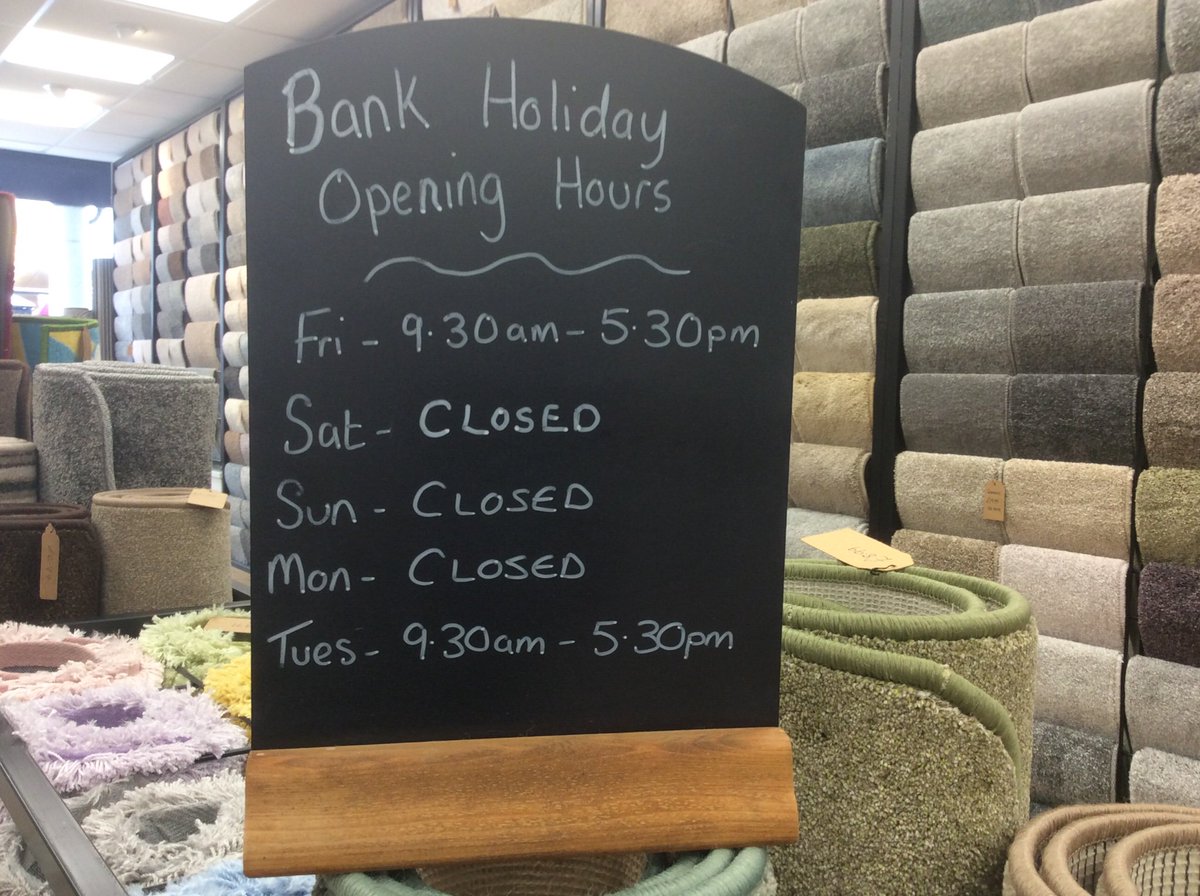 CarpetEmporium1's tweet photo. Have a great #BankHolidayWeekend whatever your plans.
#Denbigh #smallbusiness #carpets #vinyls #laminate #rugs #runners #binding #madetomeasureservice https://t.co/tQP6QApGBL