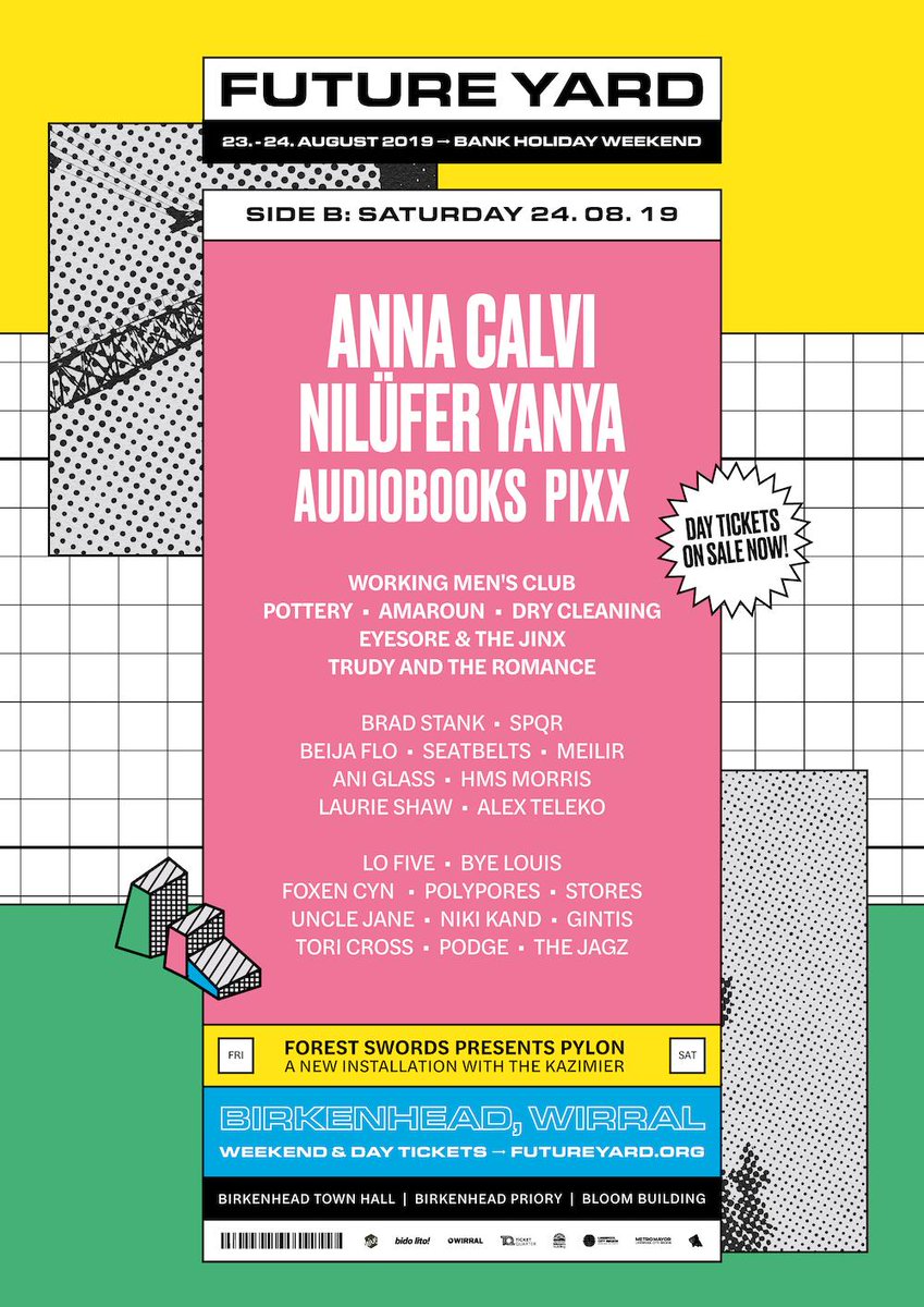 future_yard's tweet photo. Doors are now open - and here is your line-up for today at #futureyardfest.
Get your tickets from our Box Office at Woodside Ferry Village, just ยฃ25 for all this!
Future Yard is part of the @imaginewirral Borough of Culture year for 2019. https://t.co/kAc0QjVNf5