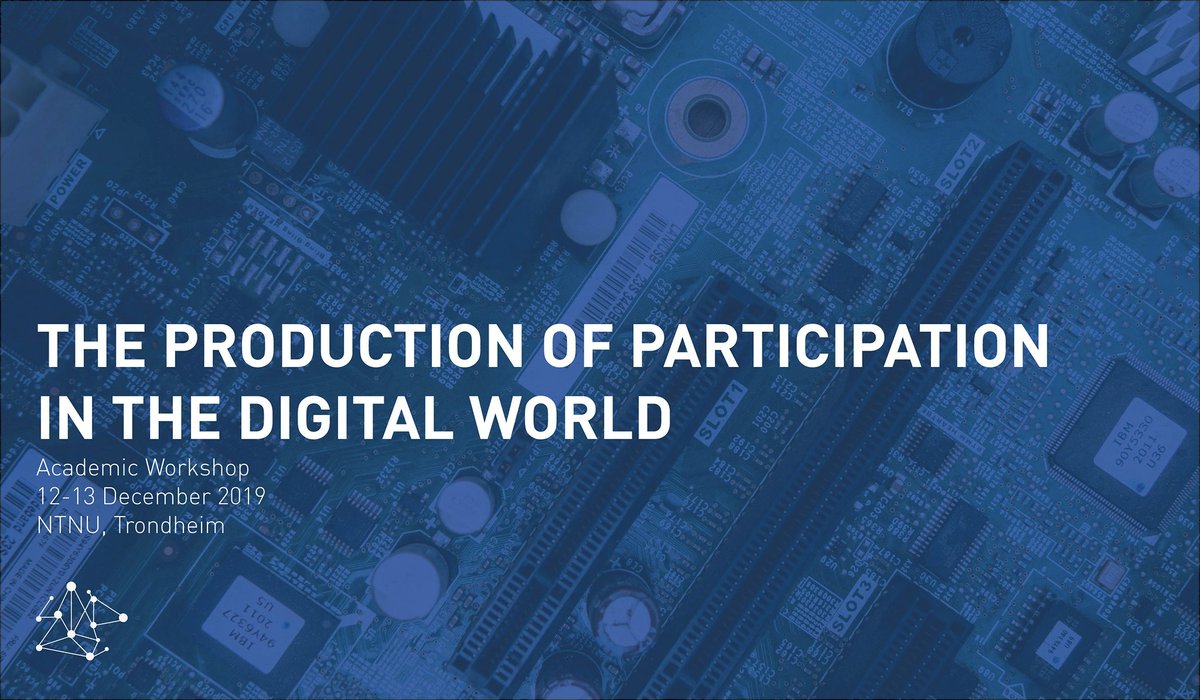dicentnu's tweet photo. We at @dicentnu are organizing an academic workshop in Trondheim the 12th and 13th of December about the production of participation in the digital world. Does this sound interesting? Of course it does! Check out our FB-event for updates: https://t.co/n2CrQ8lwqP #AcademicTwitter https://t.co/XuE7eAzw13