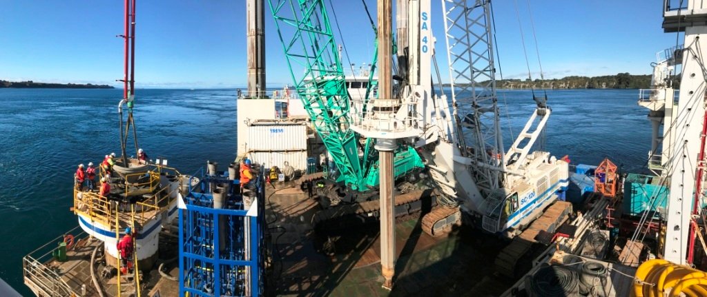 SoilmecSpa's tweet photo. The #Soilmec #SC120 #crane, equipped with the #SA40 #hydraulicRotary, is used in the #foundationWorks for the pillars of the Bridge over the #Chacao Channel. The work, currently under construction, will link the island of Chiloé with continental Chile ... https://t.co/3ch45ap6xD https://t.co/SzK9iqq6Z4