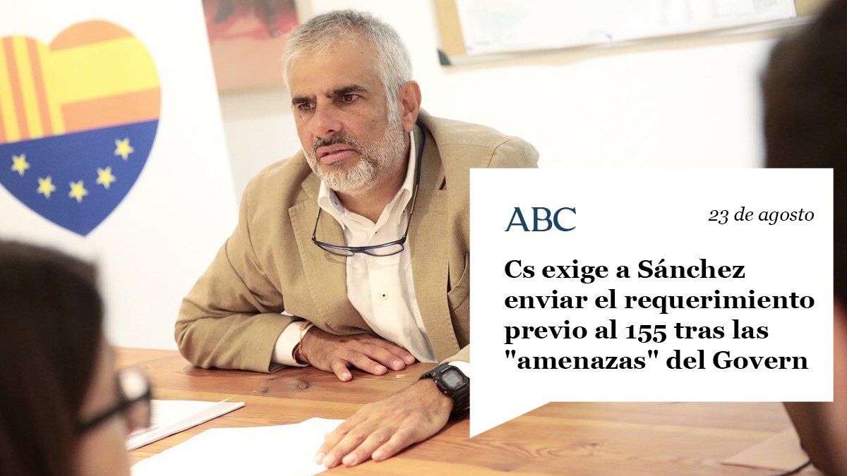 CiutadansCs's tweet photo. ‼️ Exigimos a Sánchez enviar el requerimiento previo al 155 tras las amenazas por parte del Govern separatista
❌ Anuncian que 'ho tornaran a fer', buscan la confrontación y no gobiernan
👉🏼 Hay que requerir a Torra para saber si cumplirá con la ley
🗞️ https://t.co/rJ536QTrQF https://t.co/Knj2lC2afd