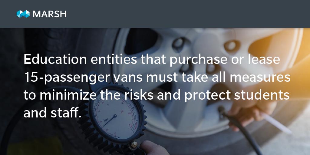 MarshGlobal's tweet photo. #MarshInsight: After falling out of use a decade ago, 15-passenger vans are making a comeback in #education, bringing significant potential risk that must be carefully managed. Read more: https://t.co/KZdnMfAdNu https://t.co/K5dIJSHhV6