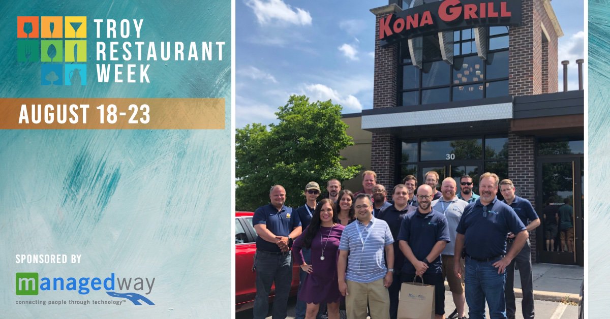ManagedWay's tweet photo. Shout out to @TroyChamberMI - Thank you for the opportunity to be the presenting sponsor for @troyrestweek! Itโs an exciting time to be a part of our flourishing community. (888) 745-6948 or https://t.co/OgW7cbdTMn #TroyChamber #ManagedWay #sponsorship #OhSnapTRW19 #TeamLunch https://t.co/gJF8xeH2cP