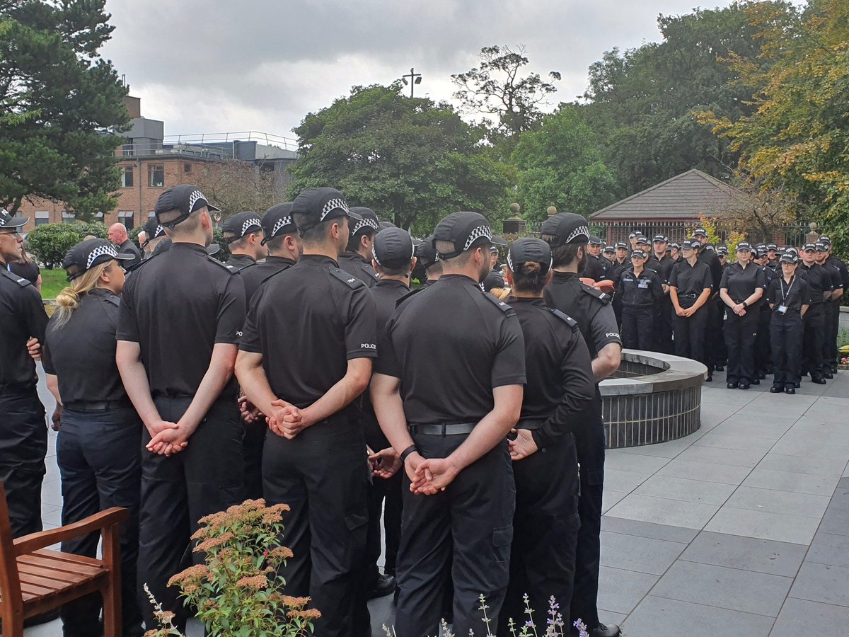 LancsPolice's tweet photo. Today, we've observed a minute's silence across Lancs to honour our fallen colleague PC Andrew Harper from @thamesvp It's also exactly 48 years since our own Supt Gerry Richardson was killed on duty in Blackpool. We'll never forget both officers' bravery &amp; sacrifice #thinblueline https://t.co/zsghP8bGiI