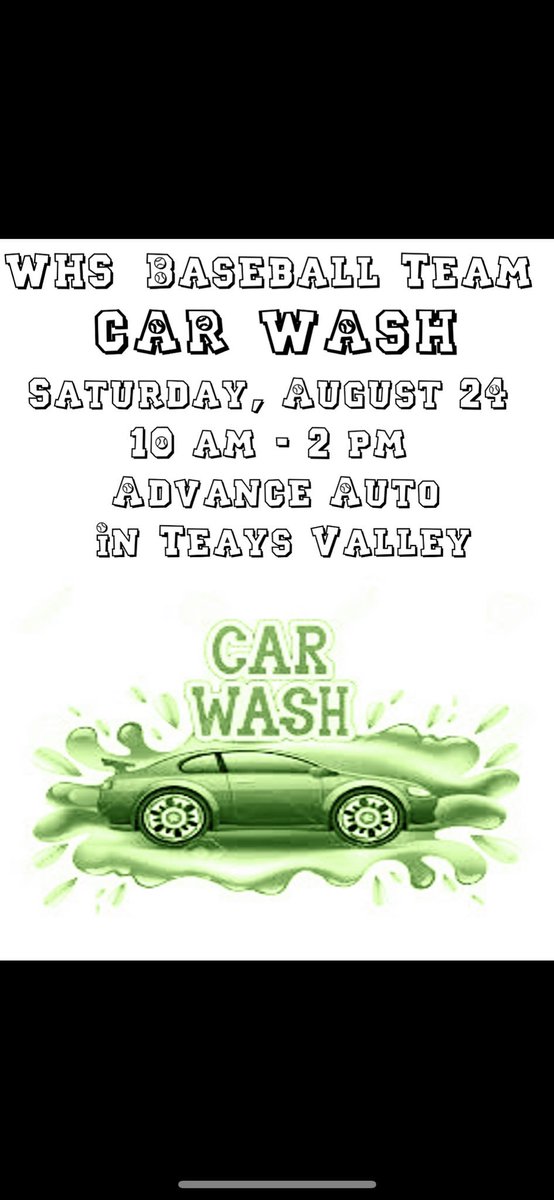 WHSGensBaseball's tweet photo. Come out tomorrow and get your car washed to support our boys! After the rain today your car will need it! https://t.co/xJMdy35H1L