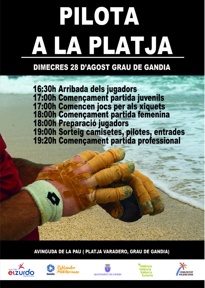 ZurdoPilota's tweet photo. 🗣La pilota rodarà a la 🏖Platja de Gandia!!
Gran vesprada de pilota valenciana amb raspall professional, raspall femení, tallers i jocs tan per als menuts com per als no tan menuts.
Vine a gaudir de la màgia del nostre esport a un lloc diferent i privilegiat del Grau de Gandia. https://t.co/iQQ028UTrA