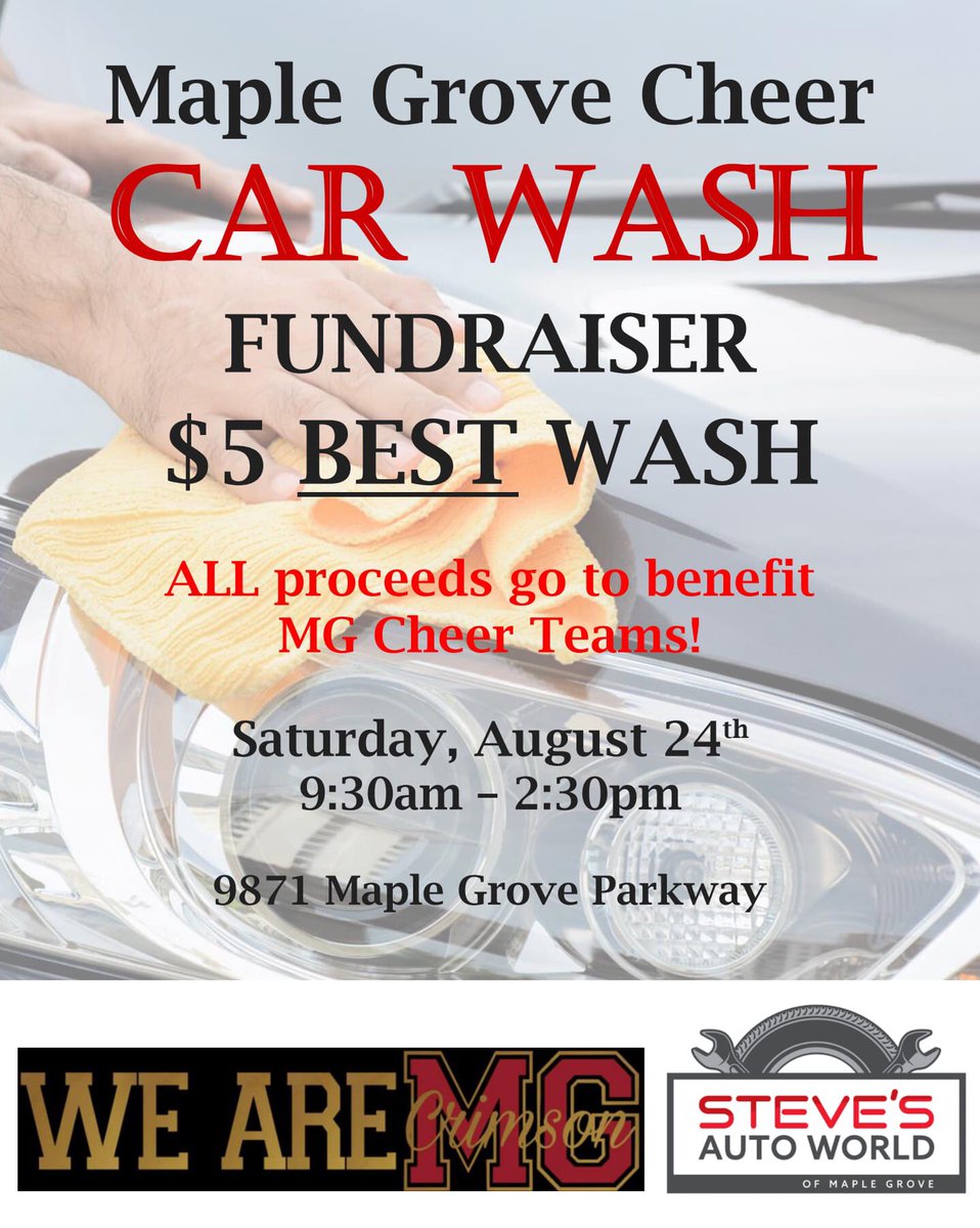 MGCrimsonCheer's tweet photo. Get your car washed and support MG Comp Cheer this Saturday! https://t.co/gVyWKuWFCy