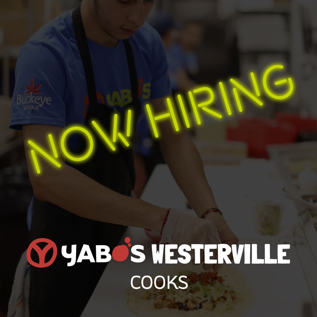 Join the #YabosFam! We're looking for fun-loving, hard-working individuals to join our kitchen staff as a full-time cook. Stop in or apply online bit.ly/2Q1UYlQ