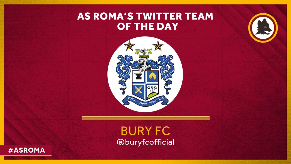 #ASRoma’s Twitter Team of the Day is <a href="/buryfcofficial/">Bury Football Club</a>, who are facing expulsion from the English Football League after 134 years if the club can’t be sold before midnight. We have our fingers crossed for their passionate fans who don’t deserve this to happen to their club. 🙏